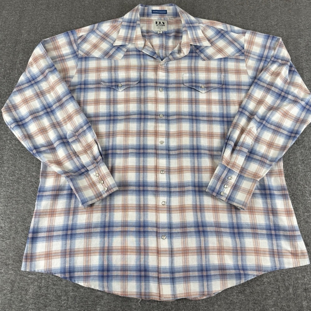 Ely Cattleman Western Shirt Mens XXLT 2XLT Tall Plaid Snap Button Cowboy